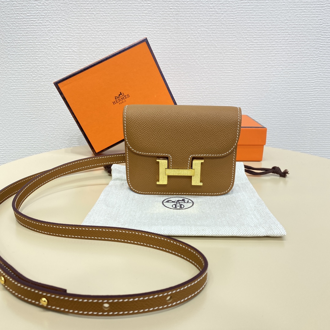 Hermes Constance Slim Wallet Belt Bag In Brown Epsom Leather